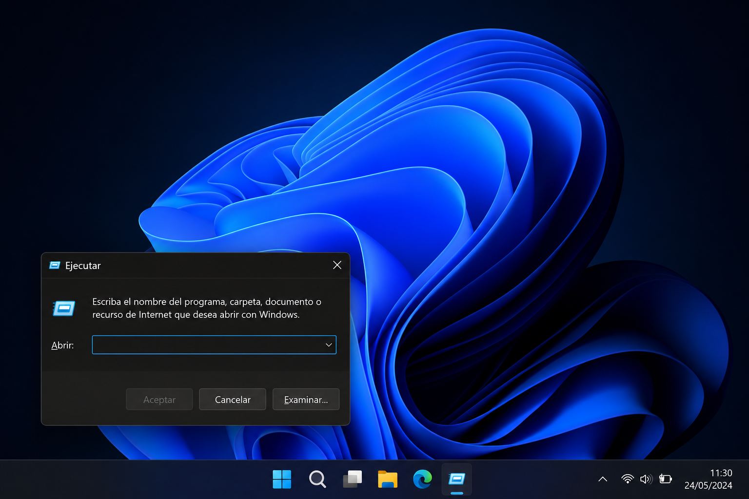 Ventana Ejecutar de Windows 11 abierta mediante el atajo Win + R