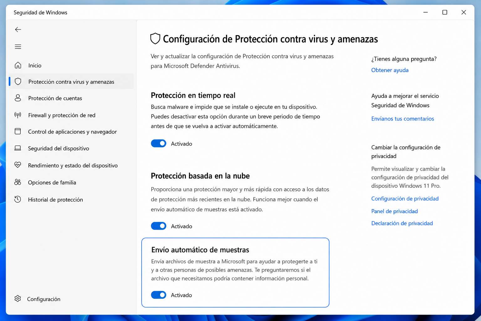 Envío automático de muestras en Windows Defender