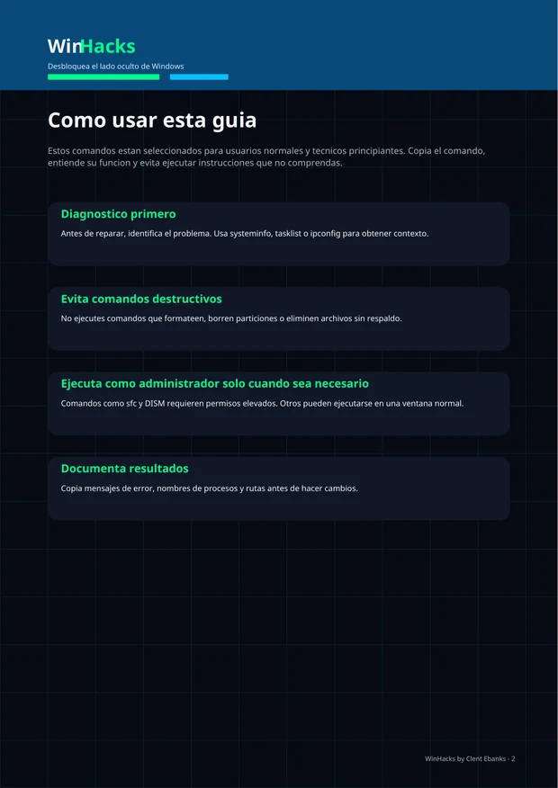 Página del PDF que explica cómo utilizar la guía de comandos CMD